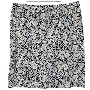 JONES NEW YORK Sport 12 Black & White Floral Print A Line Skirt Knee Length‎